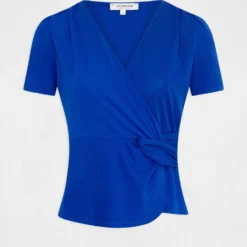T-shirt Manches Courtes Col Cache-coeur Bleu Electrique Femme -Morgandetoi Boutique t shirt manches courtes col cache coeur bleu electrique femme vue3 32536300962740314