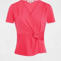 T-shirt Manches Courtes Col Cache-coeur Framboise Femme -Morgandetoi Boutique t shirt manches courtes col cache coeur framboise femme vue3 32536300962740502