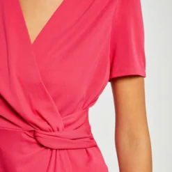 T-shirt Manches Courtes Col Cache-coeur Framboise Femme -Morgandetoi Boutique t shirt manches courtes col cache coeur framboise femme vue4 32536300962740502