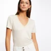 T-shirt Manches Courtes Col En V Ivoire Femme