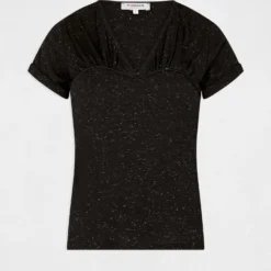 T-shirt Manches Courtes Col En V Noir Femme -Morgandetoi Boutique t shirt manches courtes col en v noir femme vue3 32536300945900100