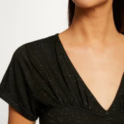 T-shirt Manches Courtes Col En V Noir Femme -Morgandetoi Boutique t shirt manches courtes col en v noir femme vue4 32536300945900100