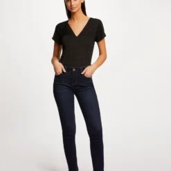 T-shirt Manches Courtes Col En V Noir Femme -Morgandetoi Boutique t shirt manches courtes col en v noir femme vue5 32536300945900100