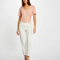 T-shirt Manches Courtes Col En V Rose Moyen Femme -Morgandetoi Boutique t shirt manches courtes col en v rose moyen femme vue5 32536300939110514