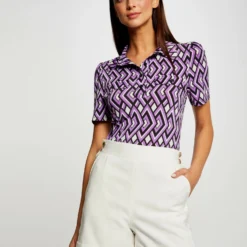T-shirt Manches Courtes Col Polo Imprimé Multico Femme