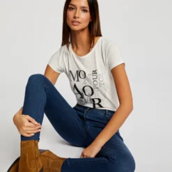 T-shirt Manches Courtes Ecru Femme