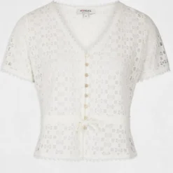 T-shirt Manches Courtes En Dentelle Ecru Femme -Morgandetoi Boutique t shirt manches courtes en dentelle ecru femme vue3 32536300939230201