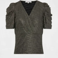 T-shirt Manches Courtes Fils Métallisés Dore Femme -Morgandetoi Boutique t shirt manches courtes fils metallises dore femme vue3 32536300962680401