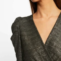 T-shirt Manches Courtes Fils Métallisés Dore Femme -Morgandetoi Boutique t shirt manches courtes fils metallises dore femme vue4 32536300962680401