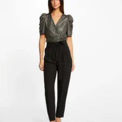 T-shirt Manches Courtes Fils Métallisés Dore Femme -Morgandetoi Boutique t shirt manches courtes fils metallises dore femme vue5 32536300962680401