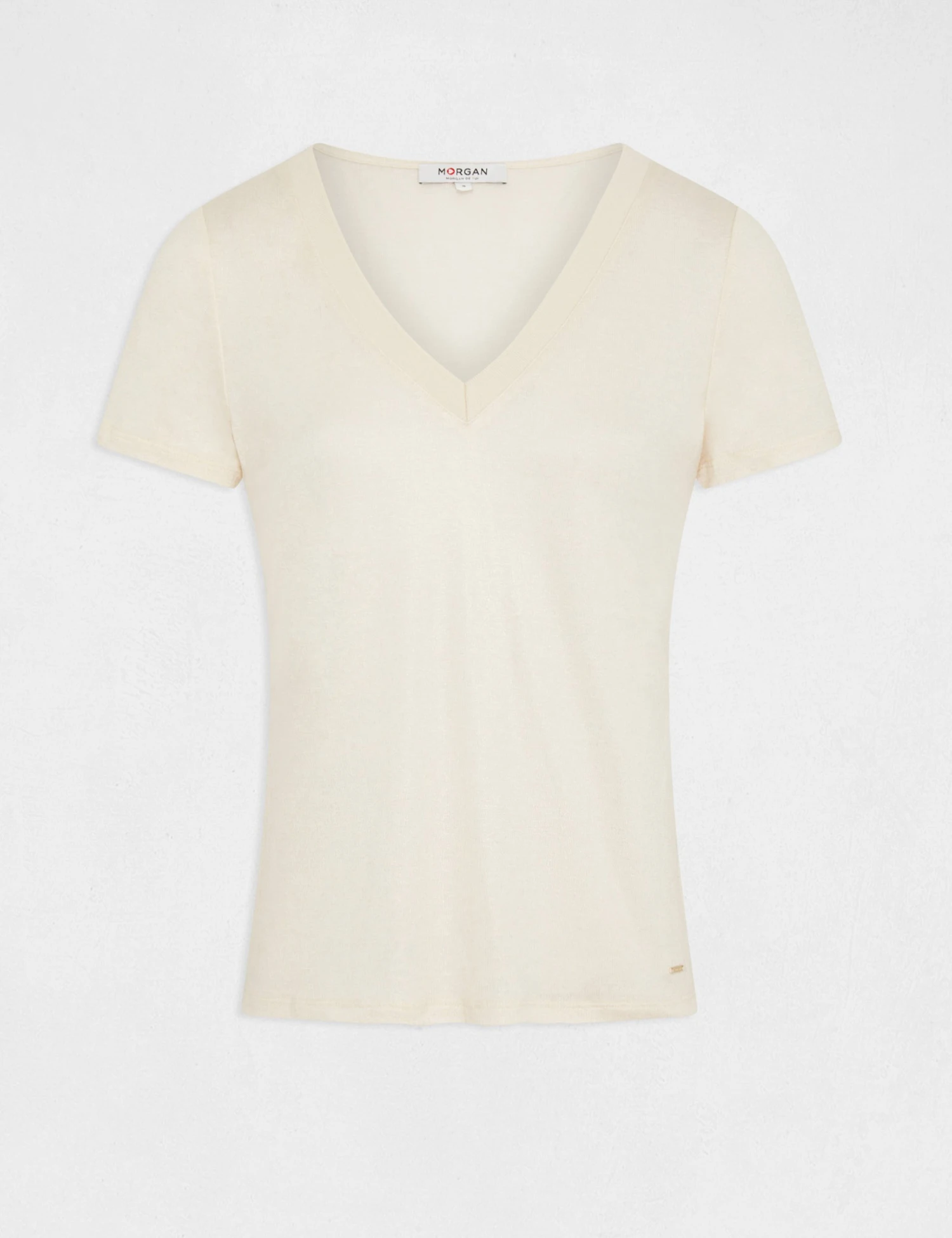 T-shirt Manches Courtes Fils Métallisés Ivoire Femme 4 T-shirt Manches Courtes Fils Métallisés Ivoire Femme – Image 4