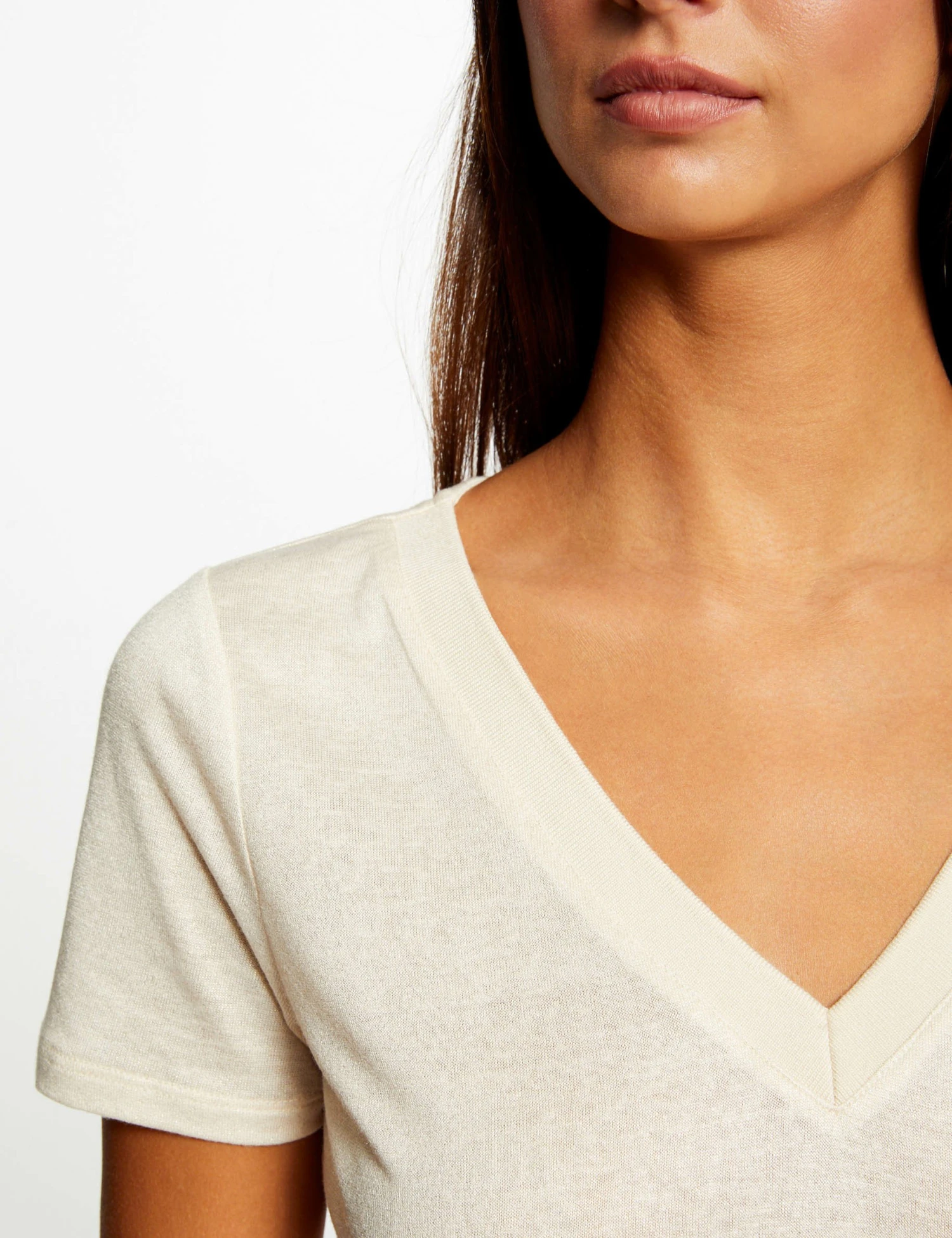 T-shirt Manches Courtes Fils Métallisés Ivoire Femme 5 T-shirt Manches Courtes Fils Métallisés Ivoire Femme – Image 5