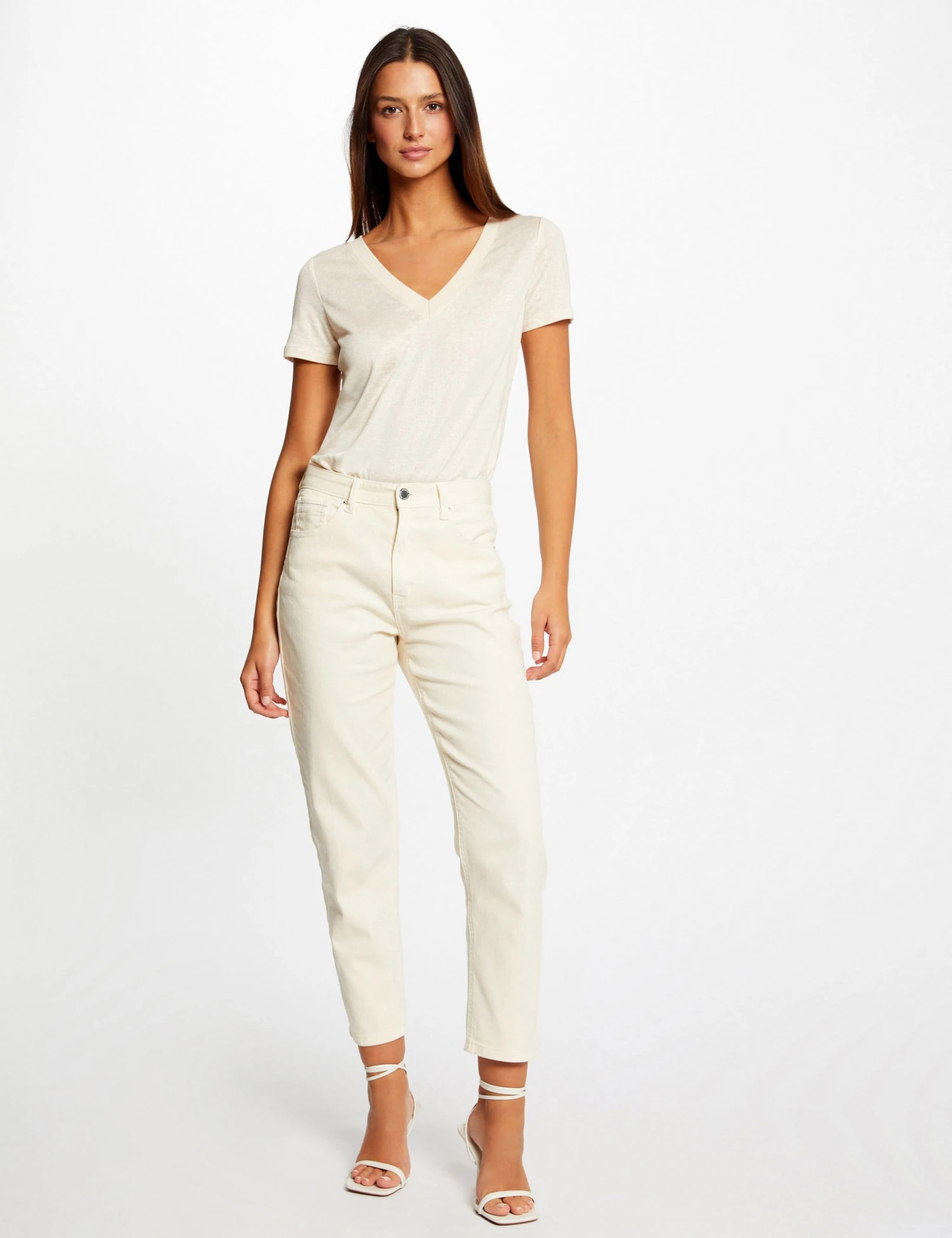 T-shirt Manches Courtes Fils Métallisés Ivoire Femme 3 T-shirt Manches Courtes Fils Métallisés Ivoire Femme – Image 3