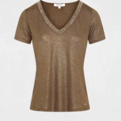 T-shirt Manches Courtes Fils Métallisés Vert Moyen Femme -Morgandetoi Boutique t shirt manches courtes fils metallises vert moyen femme vue3 32536300949210608