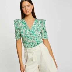 T-shirt Manches Courtes Froncé Imprimé Multico Femme