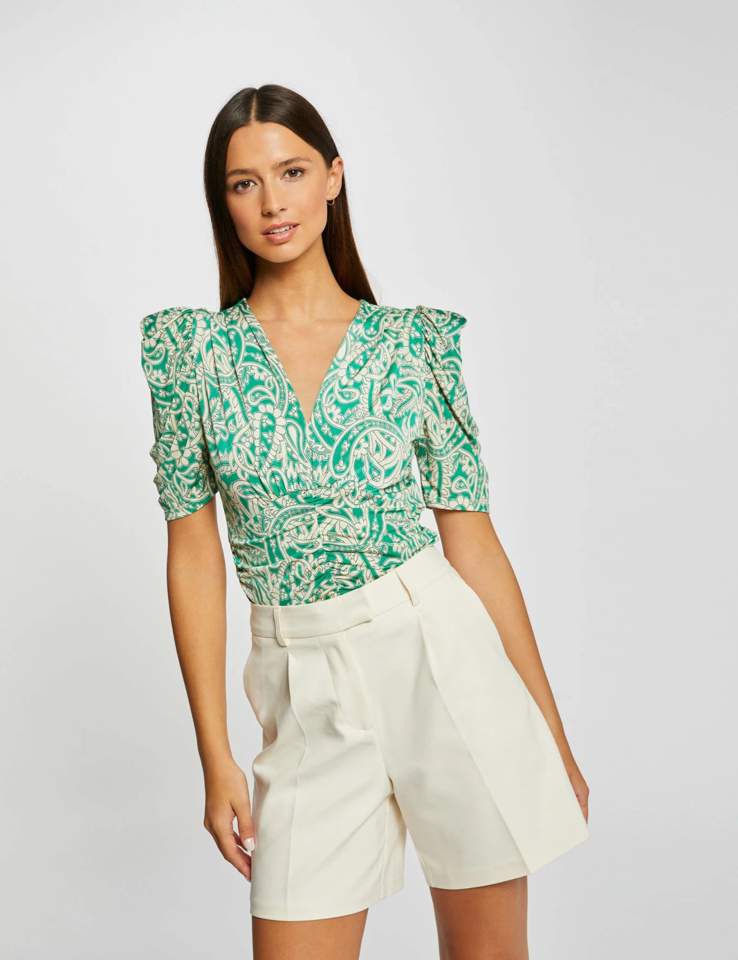 T-shirt Manches Courtes Froncé Imprimé Multico Femme 1 T-shirt Manches Courtes Froncé Imprimé Multico Femme