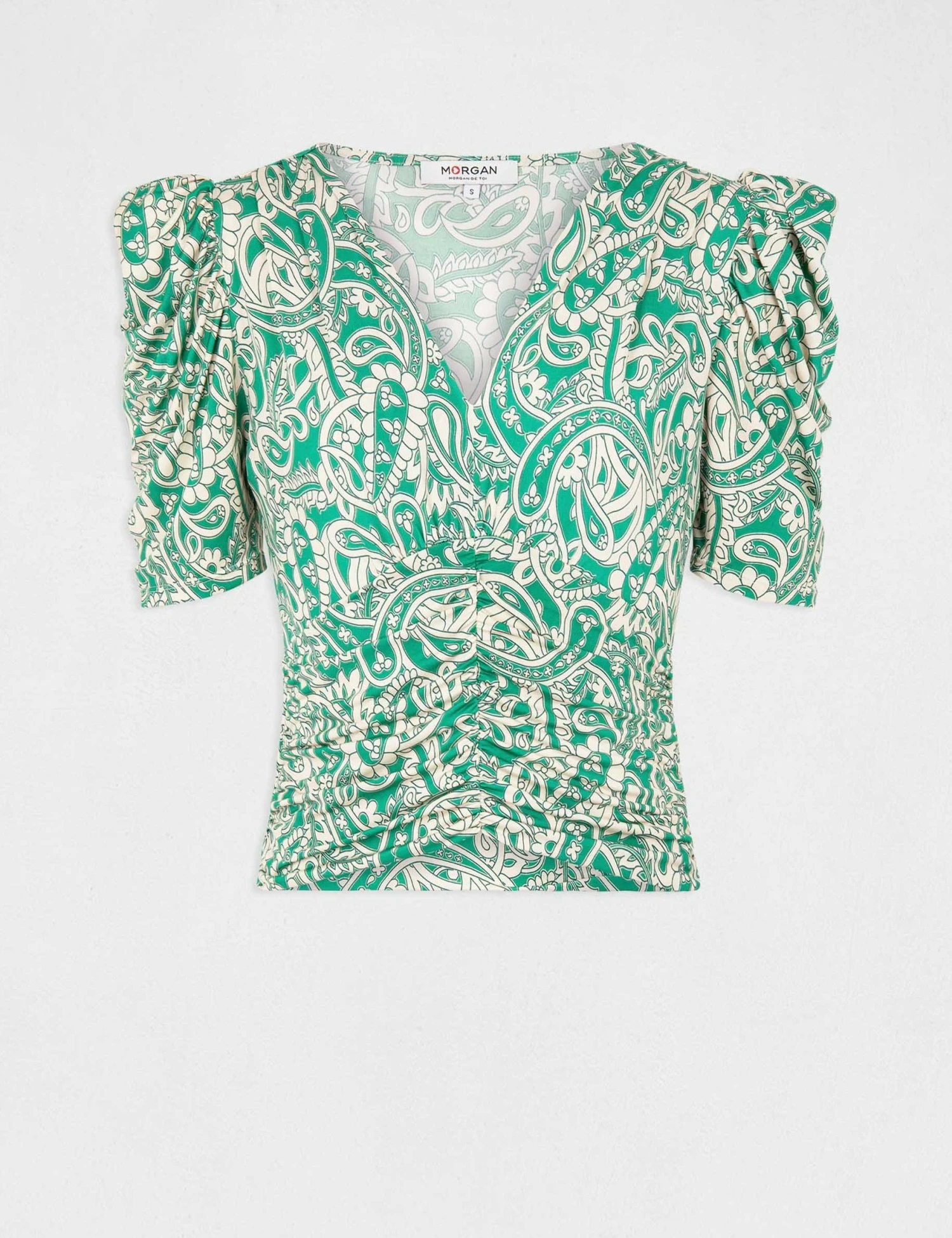 T-shirt Manches Courtes Froncé Imprimé Multico Femme 4 T-shirt Manches Courtes Froncé Imprimé Multico Femme – Image 4