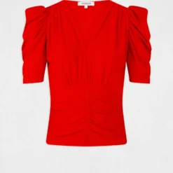 T-shirt Manches Courtes Froncé Rouge Femme -Morgandetoi Boutique t shirt manches courtes fronce rouge femme vue3 32536300959190500