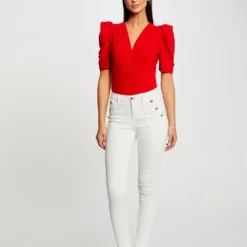 T-shirt Manches Courtes Froncé Rouge Femme -Morgandetoi Boutique t shirt manches courtes fronce rouge femme vue5 32536300959190500