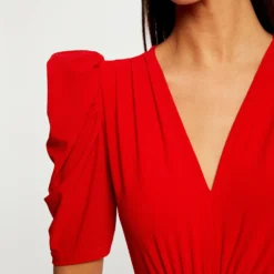 T-shirt Manches Courtes Froncé Rouge Femme -Morgandetoi Boutique t shirt manches courtes fronce rouge femme vue7 32536300959190500