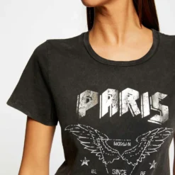 T-shirt Manches Courtes Gris Moyen Femme -Morgandetoi Boutique t shirt manches courtes gris moyen femme vue4 32536300929580102