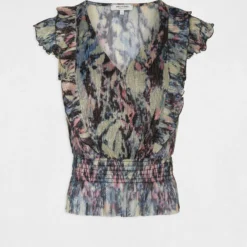 T-shirt Manches Courtes Imprimé Abstrait Multico Femme -Morgandetoi Boutique t shirt manches courtes imprime abstrait multico femme vue3 32536300945910900