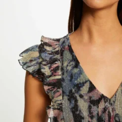 T-shirt Manches Courtes Imprimé Abstrait Multico Femme -Morgandetoi Boutique t shirt manches courtes imprime abstrait multico femme vue4 32536300945910900