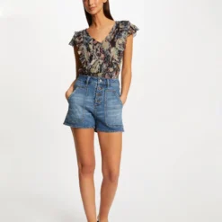 T-shirt Manches Courtes Imprimé Abstrait Multico Femme -Morgandetoi Boutique t shirt manches courtes imprime abstrait multico femme vue5 32536300945910900