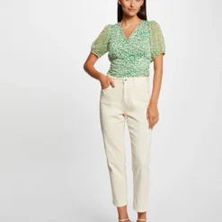 T-shirt Manches Courtes Imprimé Abstrait Vert Femme -Morgandetoi Boutique t shirt manches courtes imprime abstrait vert femme vue5 32536300963850600