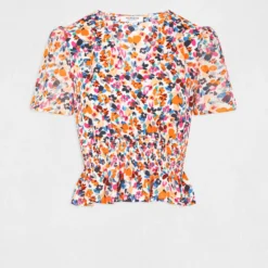 T-shirt Manches Courtes Imprimé Floral Ecru Femme -Morgandetoi Boutique t shirt manches courtes imprime floral ecru femme vue3 32536300916980201