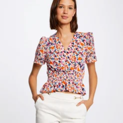 T-shirt Manches Courtes Imprimé Floral Ecru Femme -Morgandetoi Boutique t shirt manches courtes imprime floral ecru femme vue6 32536300916980201