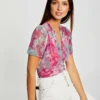 T-shirt Manches Courtes Imprimé Floral Rose Femme