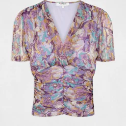 T-shirt Manches Courtes Imprimé Floral Violet Femme -Morgandetoi Boutique t shirt manches courtes imprime floral violet femme vue3 32536300954270310