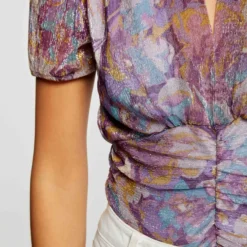 T-shirt Manches Courtes Imprimé Floral Violet Femme -Morgandetoi Boutique t shirt manches courtes imprime floral violet femme vue4 32536300954270310