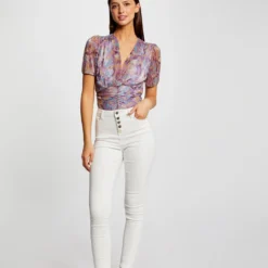 T-shirt Manches Courtes Imprimé Floral Violet Femme -Morgandetoi Boutique t shirt manches courtes imprime floral violet femme vue5 32536300954270310