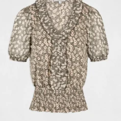 T-shirt Manches Courtes Imprimé Végétal Noir Femme -Morgandetoi Boutique t shirt manches courtes imprime vegetal noir femme vue3 32536300906020100