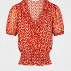 T-shirt Manches Courtes Imprimé Végétal Rouge Femme 8 T-shirt Manches Courtes Imprimé Végétal Rouge Femme -Morgandetoi Boutique t shirt manches courtes imprime vegetal rouge femme vue3 32536300906020500