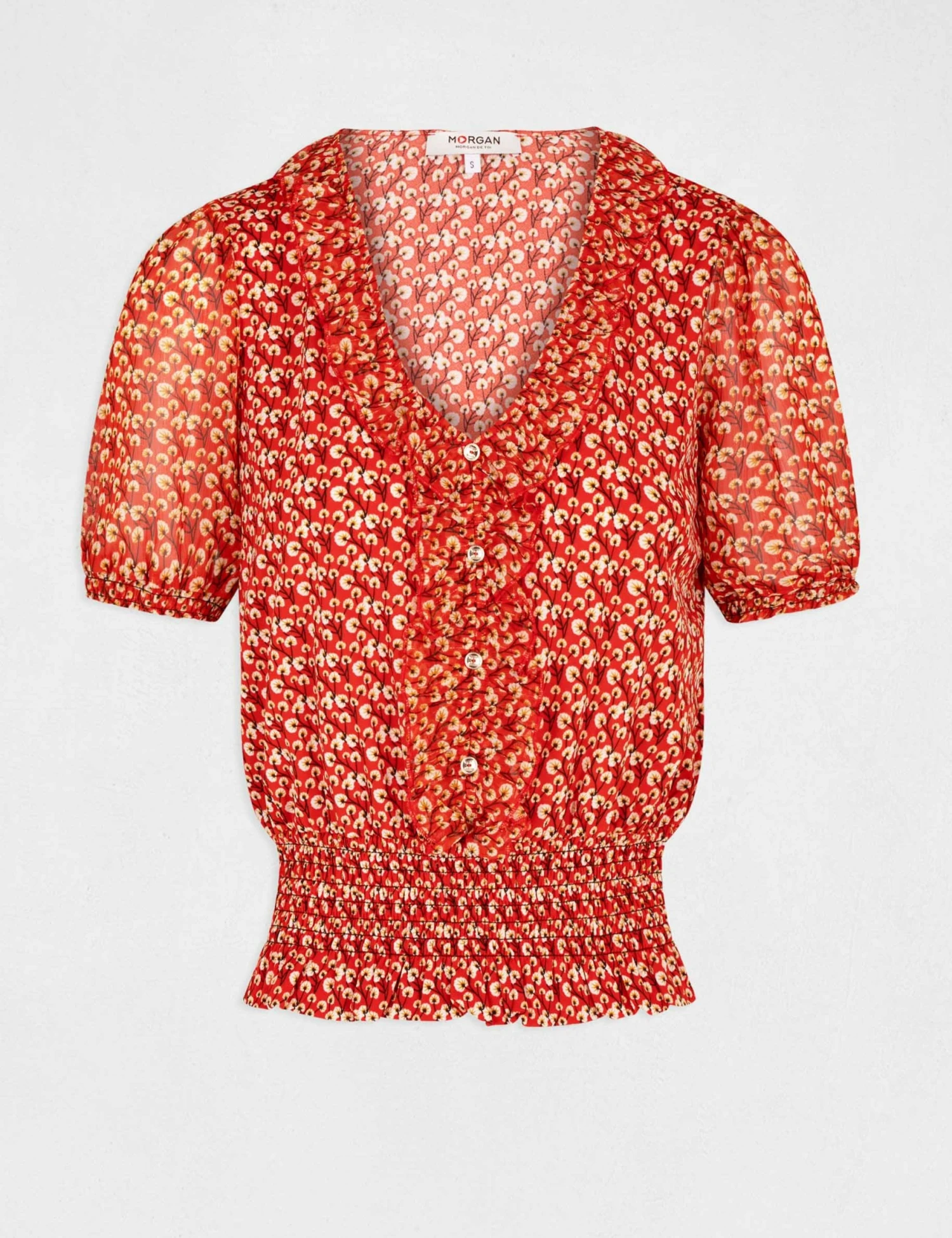 T-shirt Manches Courtes Imprimé Végétal Rouge Femme 4 T-shirt Manches Courtes Imprimé Végétal Rouge Femme – Image 4