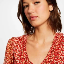 T-shirt Manches Courtes Imprimé Végétal Rouge Femme 9 T-shirt Manches Courtes Imprimé Végétal Rouge Femme -Morgandetoi Boutique t shirt manches courtes imprime vegetal rouge femme vue4 32536300906020500