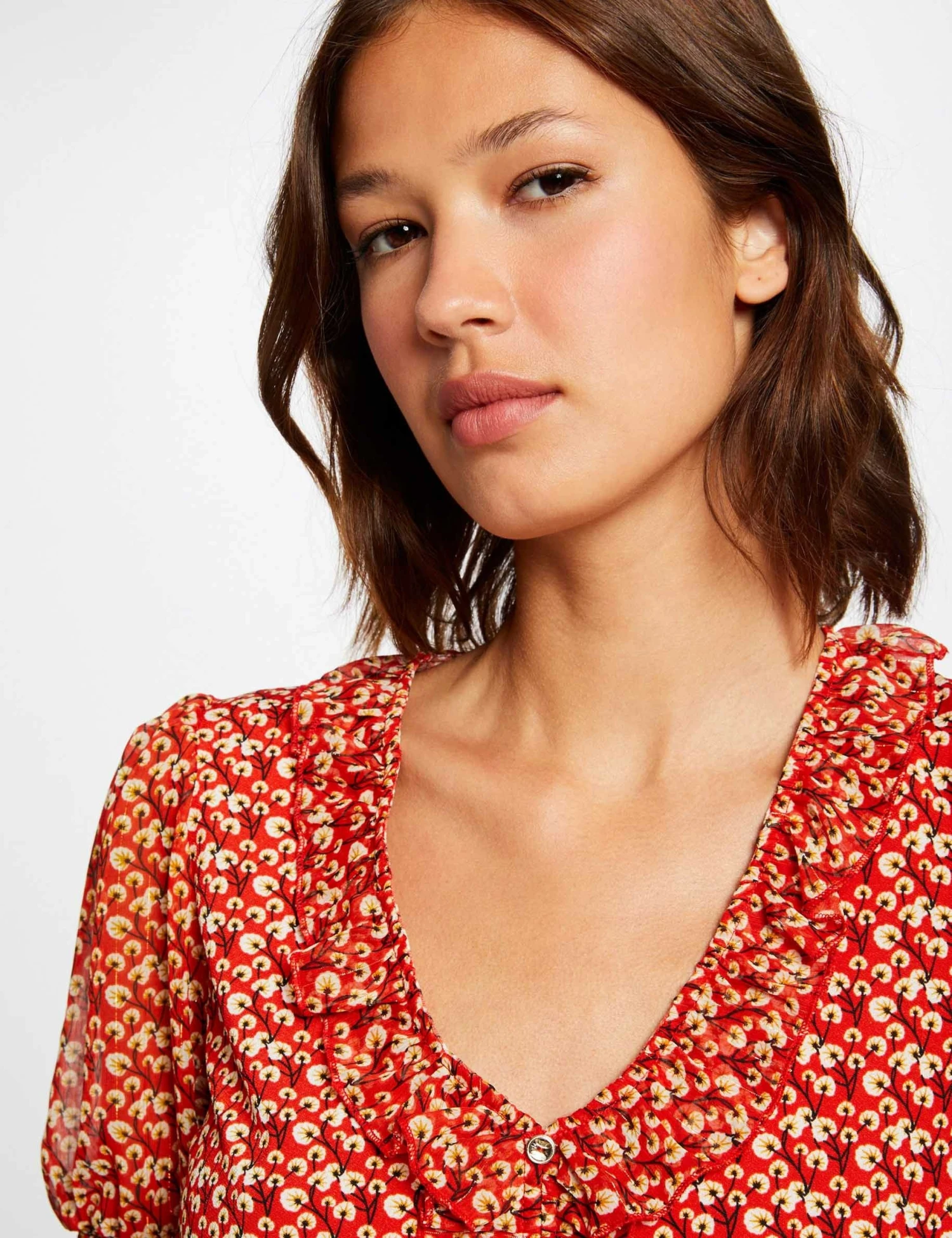 T-shirt Manches Courtes Imprimé Végétal Rouge Femme 5 T-shirt Manches Courtes Imprimé Végétal Rouge Femme – Image 5