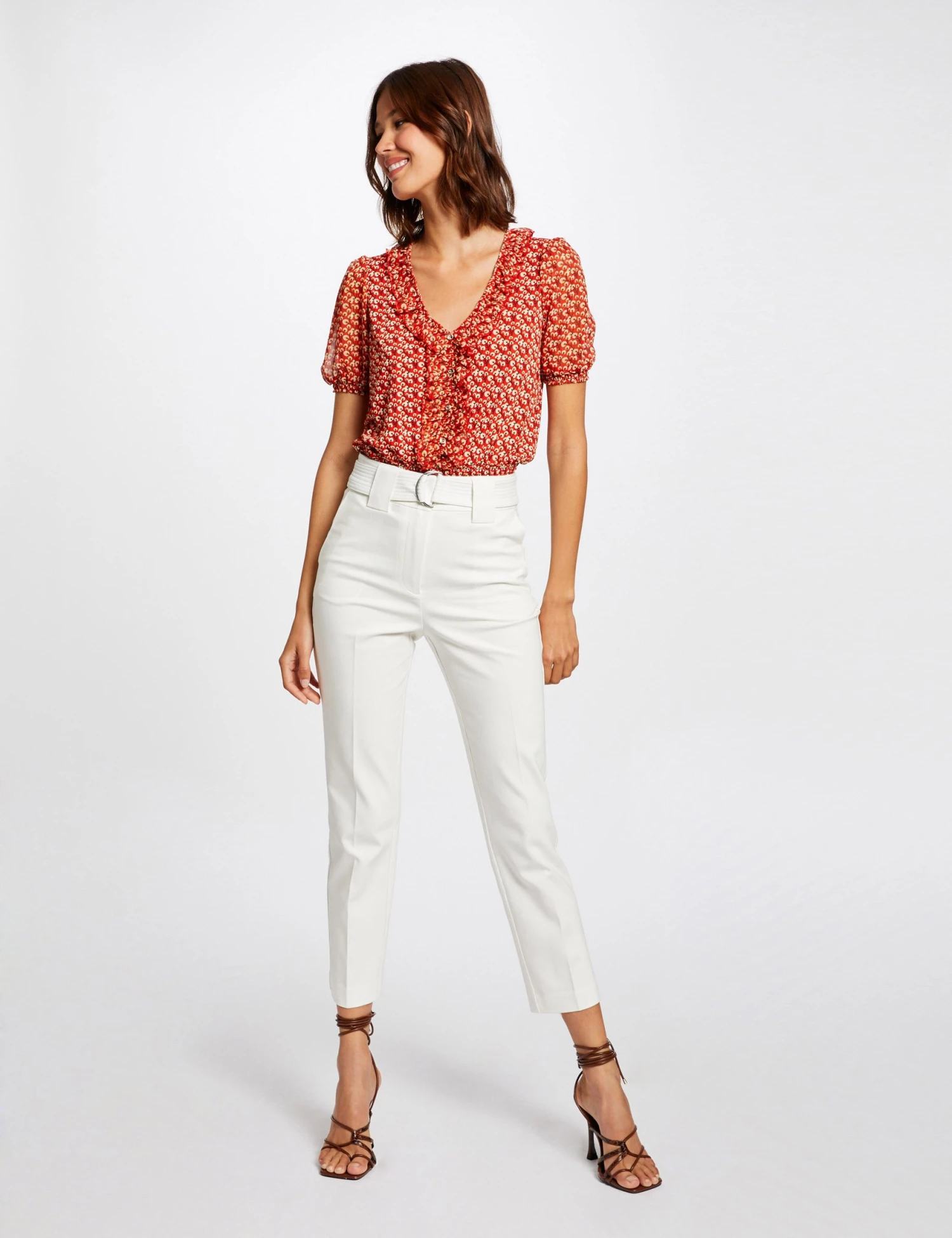 T-shirt Manches Courtes Imprimé Végétal Rouge Femme 3 T-shirt Manches Courtes Imprimé Végétal Rouge Femme – Image 3