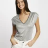 T-shirt Manches Courtes Métallisé Argente Femme