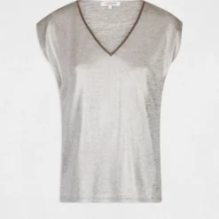 T-shirt Manches Courtes Métallisé Argente Femme -Morgandetoi Boutique t shirt manches courtes metallise argente femme vue3 32536300941820104