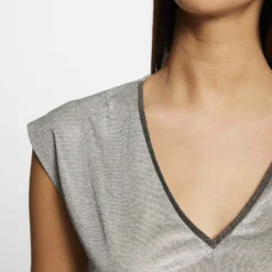 T-shirt Manches Courtes Métallisé Argente Femme -Morgandetoi Boutique t shirt manches courtes metallise argente femme vue4 32536300941820104