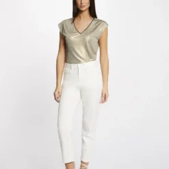 T-shirt Manches Courtes Métallisé Dore Femme -Morgandetoi Boutique t shirt manches courtes metallise dore femme vue5 32536300941820401