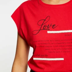 T-shirt Manches Courtes Rouge Femme -Morgandetoi Boutique t shirt manches courtes rouge femme vue4 32536300930270500