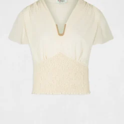 T-shirt Manches Courtes Smocké Ecru Moyen Femme 8 T-shirt Manches Courtes Smocké Ecru Moyen Femme -Morgandetoi Boutique t shirt manches courtes smocke ecru moyen femme vue3 32536300939120213