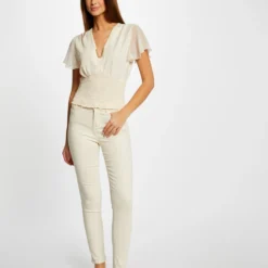 T-shirt Manches Courtes Smocké Ecru Moyen Femme 7 T-shirt Manches Courtes Smocké Ecru Moyen Femme -Morgandetoi Boutique t shirt manches courtes smocke ecru moyen femme vue5 32536300939120213