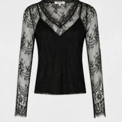T-shirt Manches Longues à Dentelle Noir Femme -Morgandetoi Boutique t shirt manches longues a dentelle noir femme vue3 32536300949230100