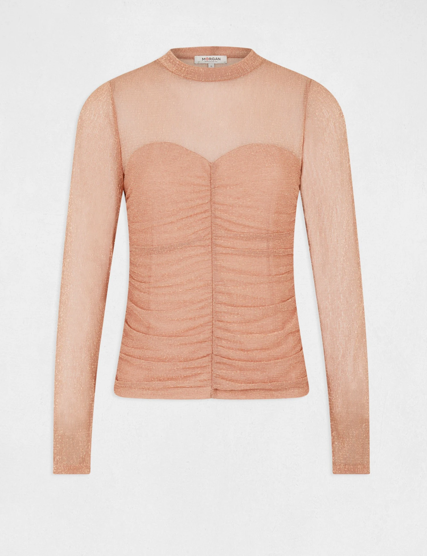 T-shirt Manches Longues à Fronces Vieux Rose Femme 4 T-shirt Manches Longues à Fronces Vieux Rose Femme – Image 4